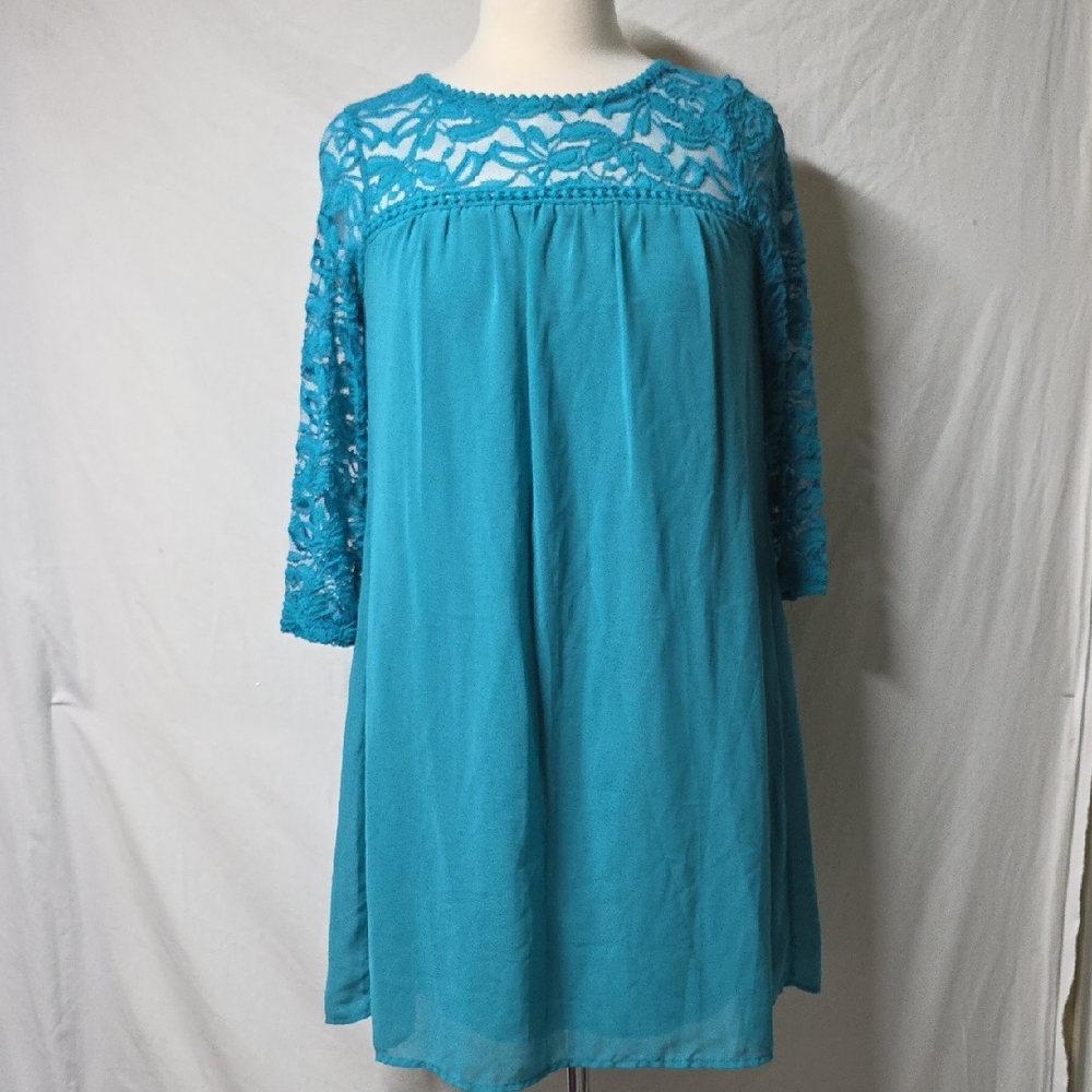 As U WISH Blue Lace Detail Dress SMALL